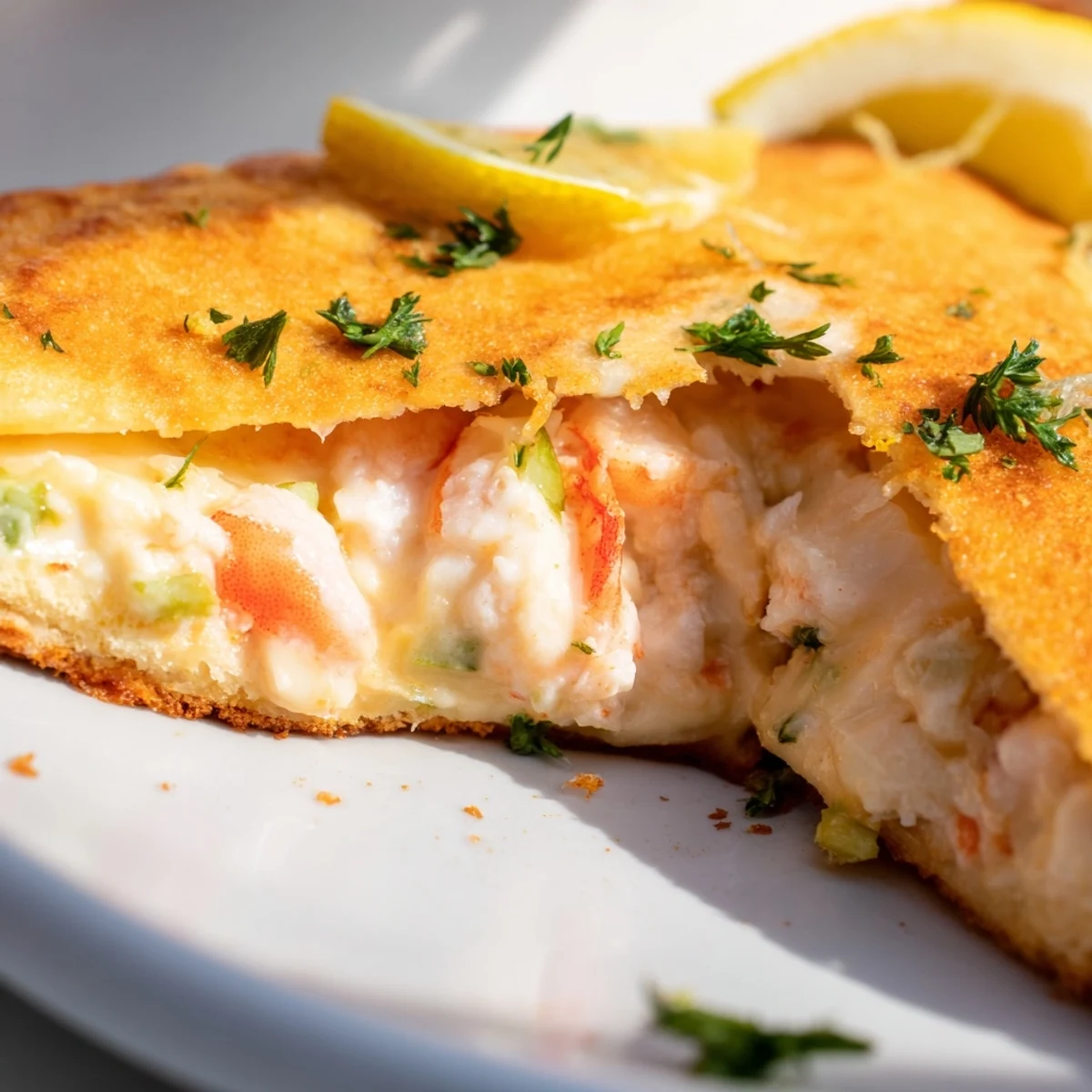 Creamy seafood and cheese stuffed tortilla bombs served warm with fresh parsley garnish