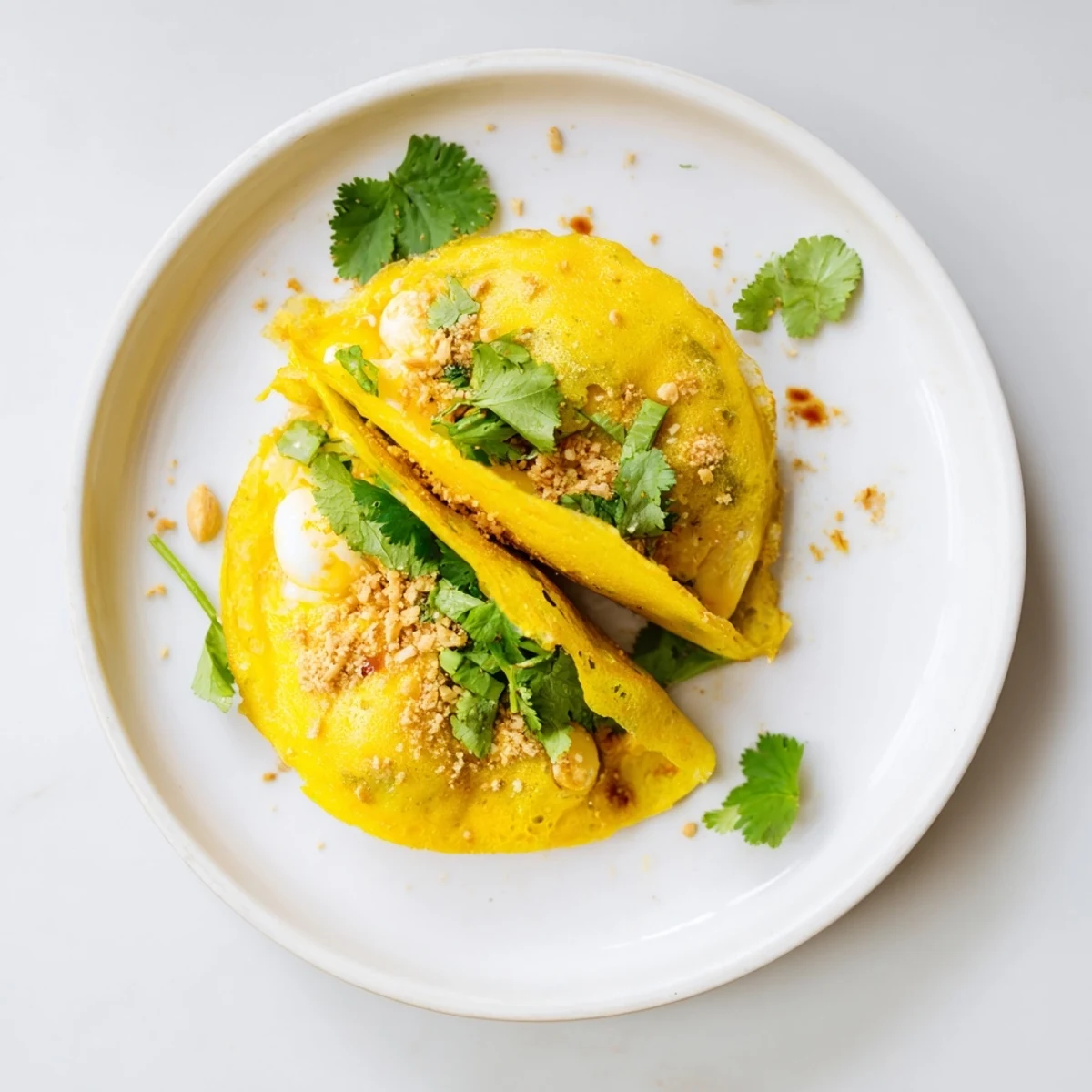 Golden Mont Lin Ma Yar Burmese rice pancakes paired with quail eggs and fresh herbs