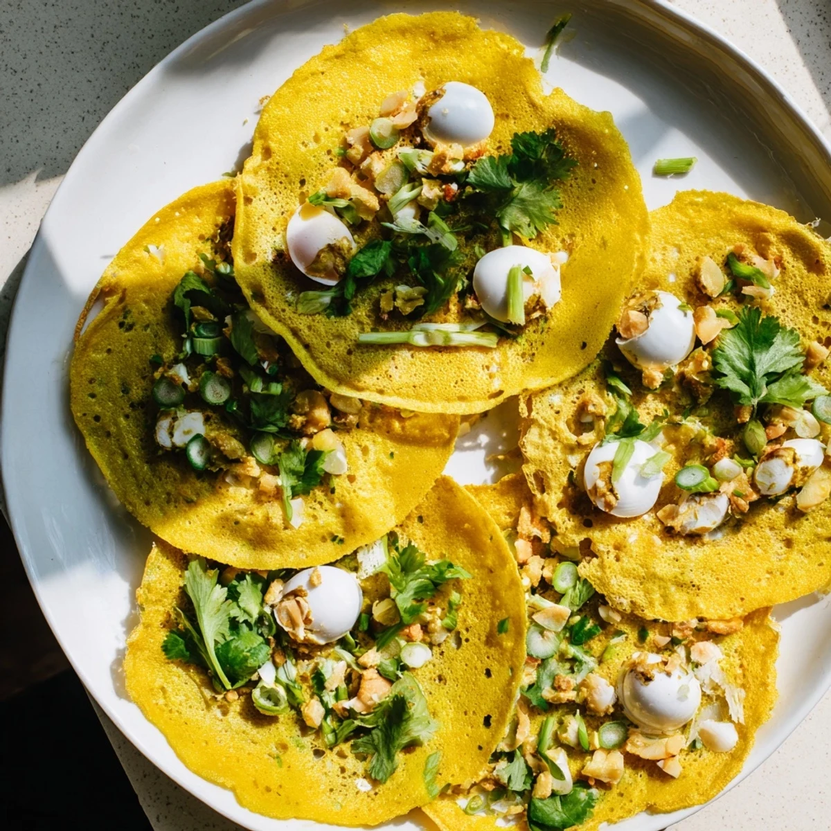 Steaming Mont Lin Ma Yar served in pairs with sesame sprinkles and cilantro garnish