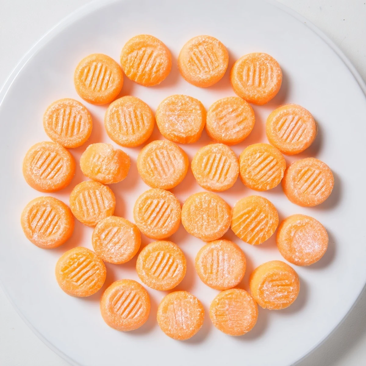 Creamy orange cream cheese mints with fork impressions displayed for holiday gatherings
