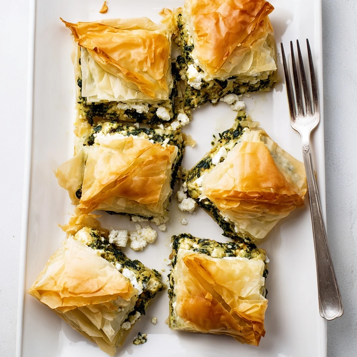 Golden authentic Greek spanakopita with crispy phyllo layers and spinach feta filling