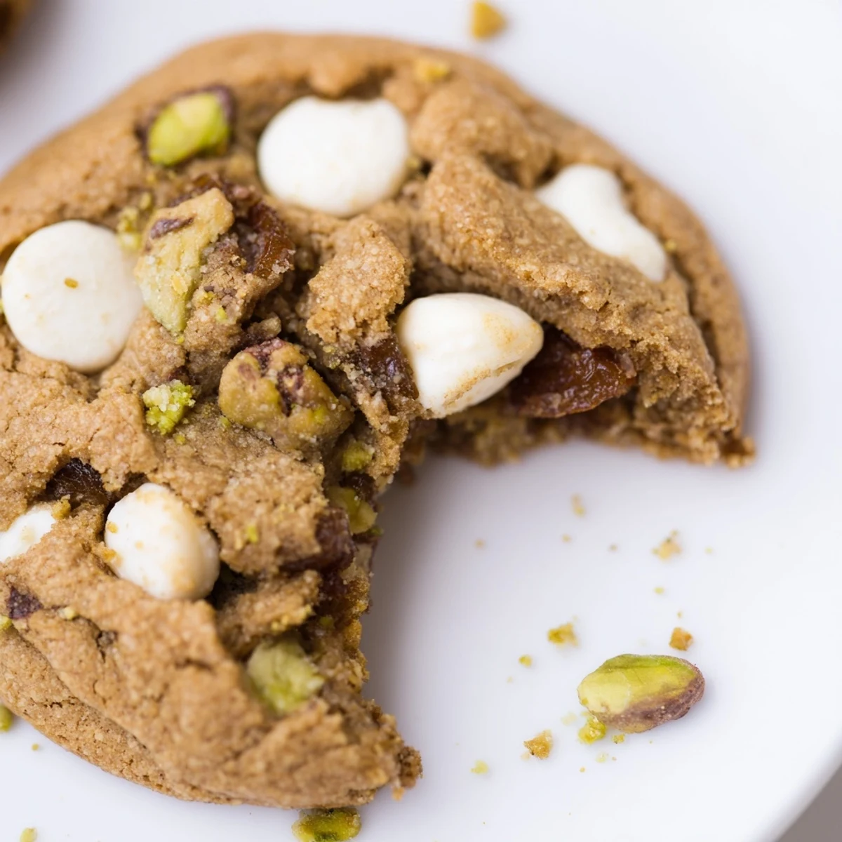 Middle Eastern inspired Dubai chewy cookie featuring sweet dates and crunchy roasted pistachios