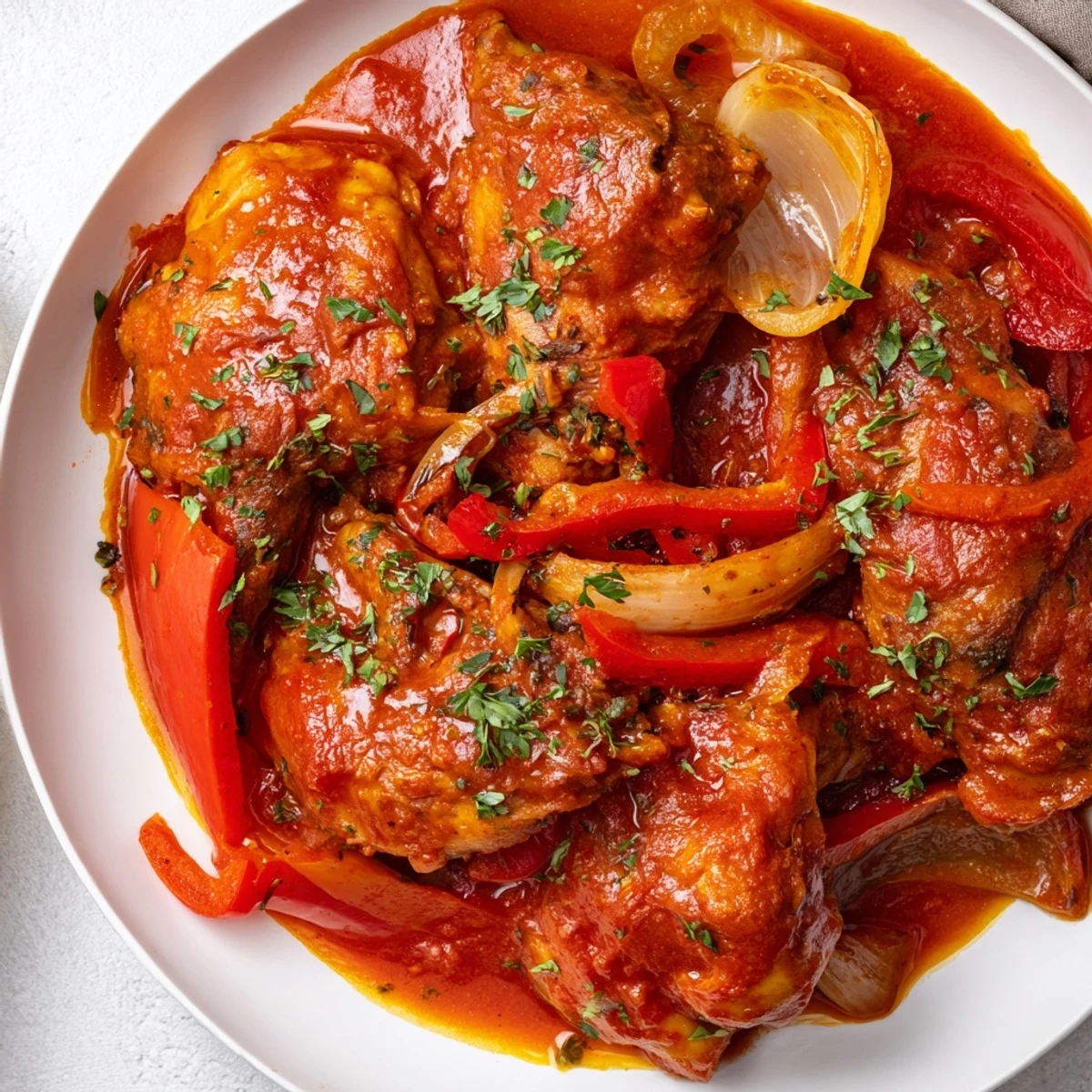 Tender Senegalese chicken served over fluffy white rice with aromatic spices