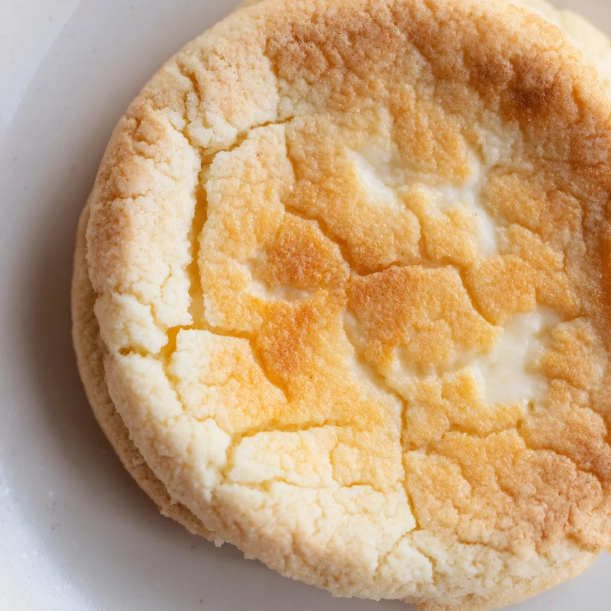 Creamy vanilla filling oozes from soft baked Creme Brulee Cookies on platter