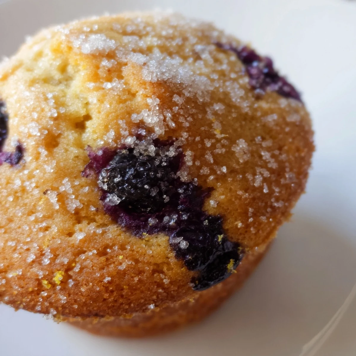 Moist lemon blueberry muffins bursting with fresh berries and topped with crystallized sugar