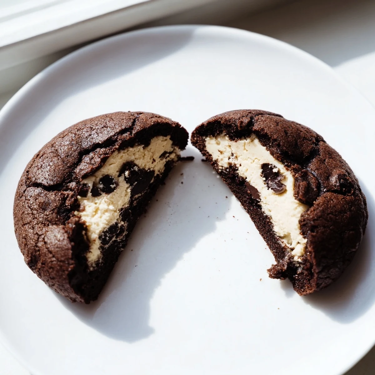 Cracked tops reveal creamy cookie dough center inside these rich fudgy brownie cookies