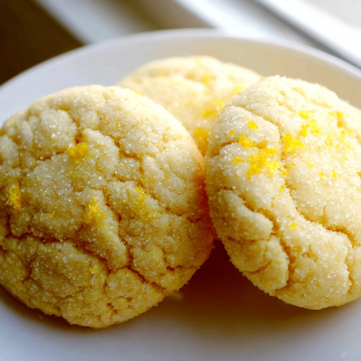 Golden lemon sugar cookies with crackly sugar coating on a rustic baking sheet