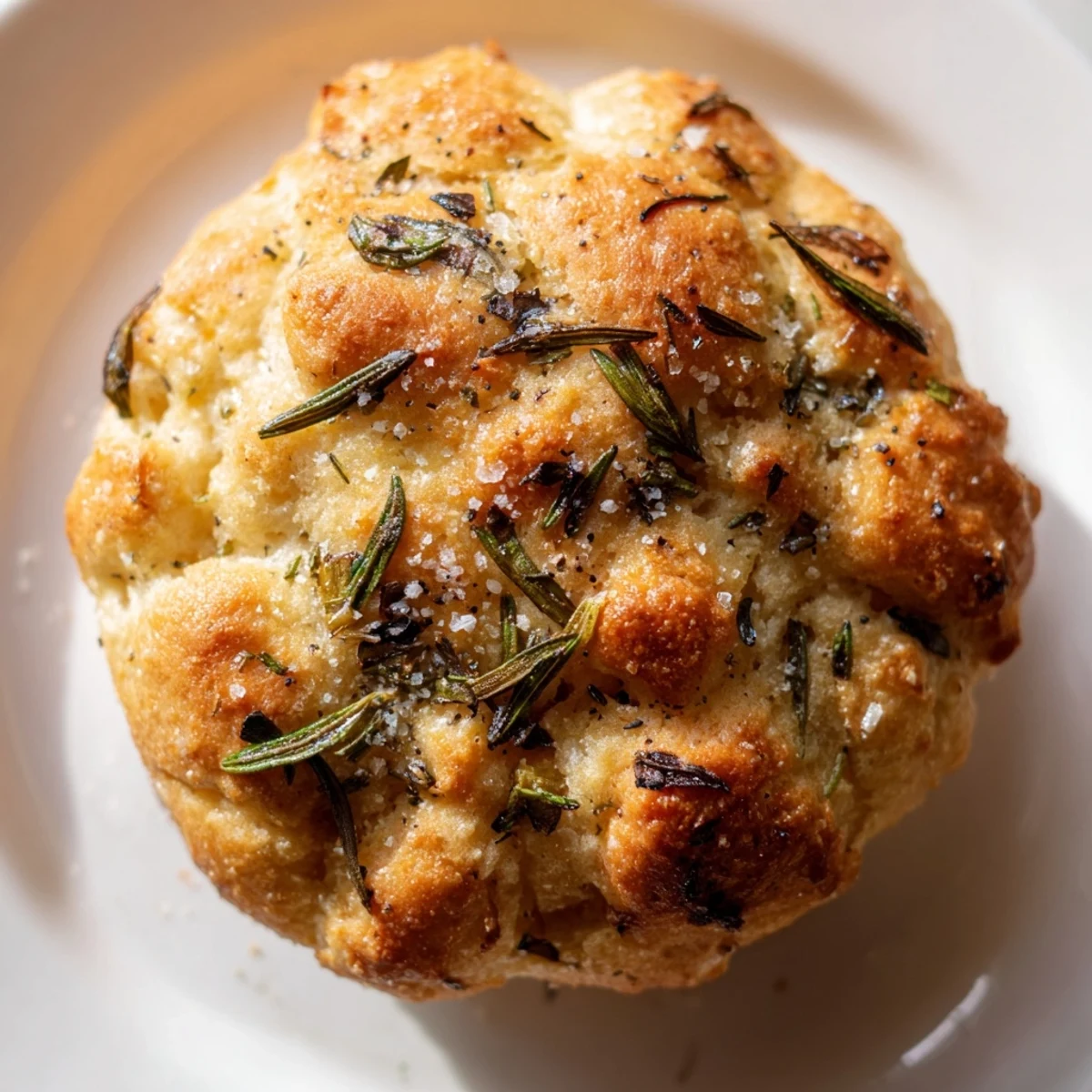 Warm garlic rosemary focaccia muffins fresh from the oven with crispy golden edges