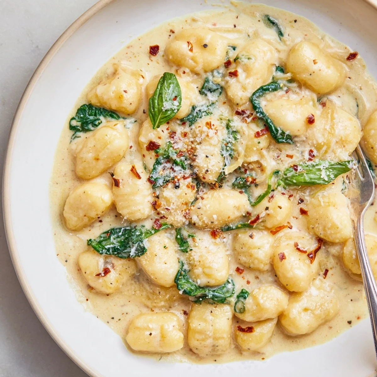 Creamy Marry Me Gnocchi with sun dried tomatoes and fresh basil