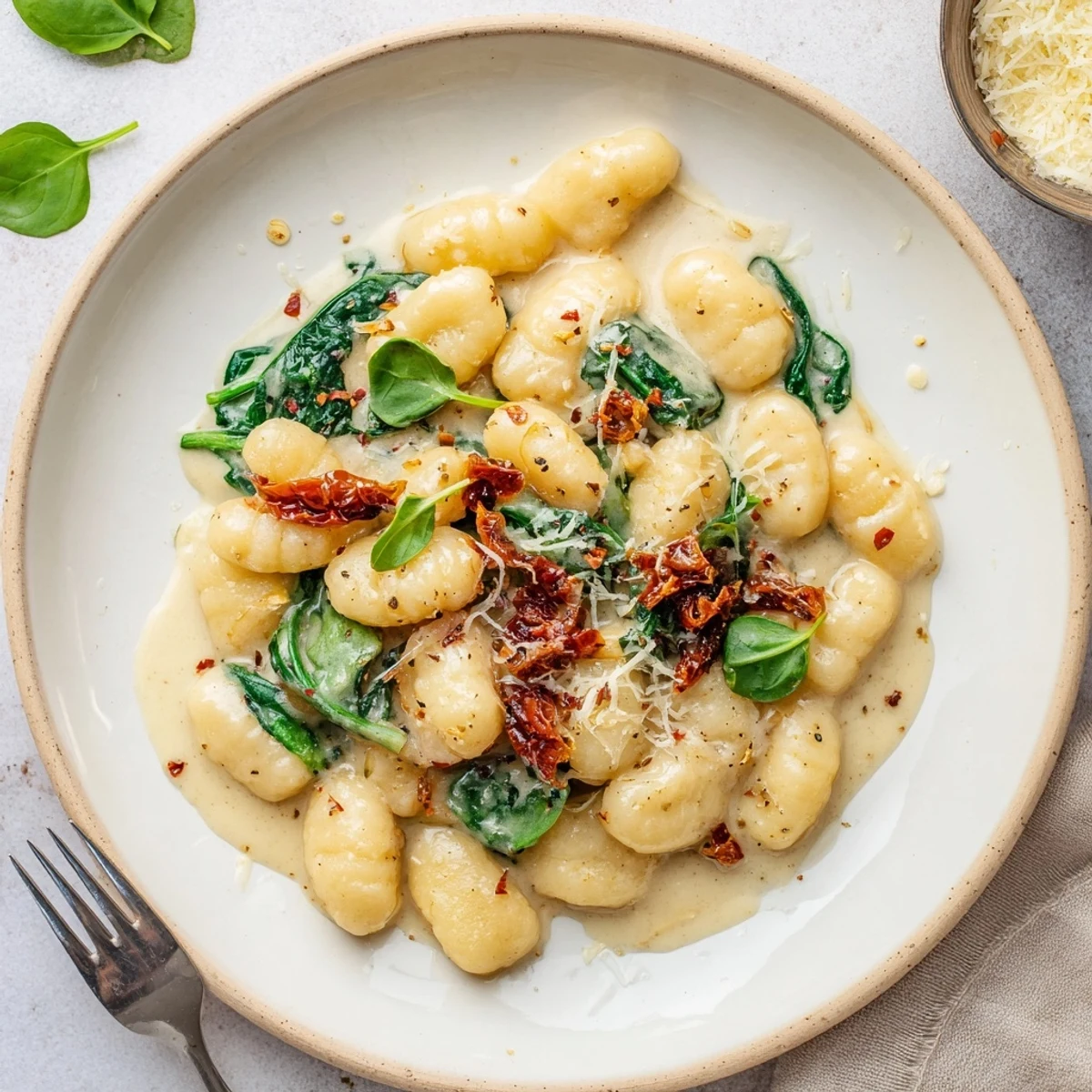 Skillet Marry Me Gnocchi steaming in creamy sauce, Parmesan sprinkled