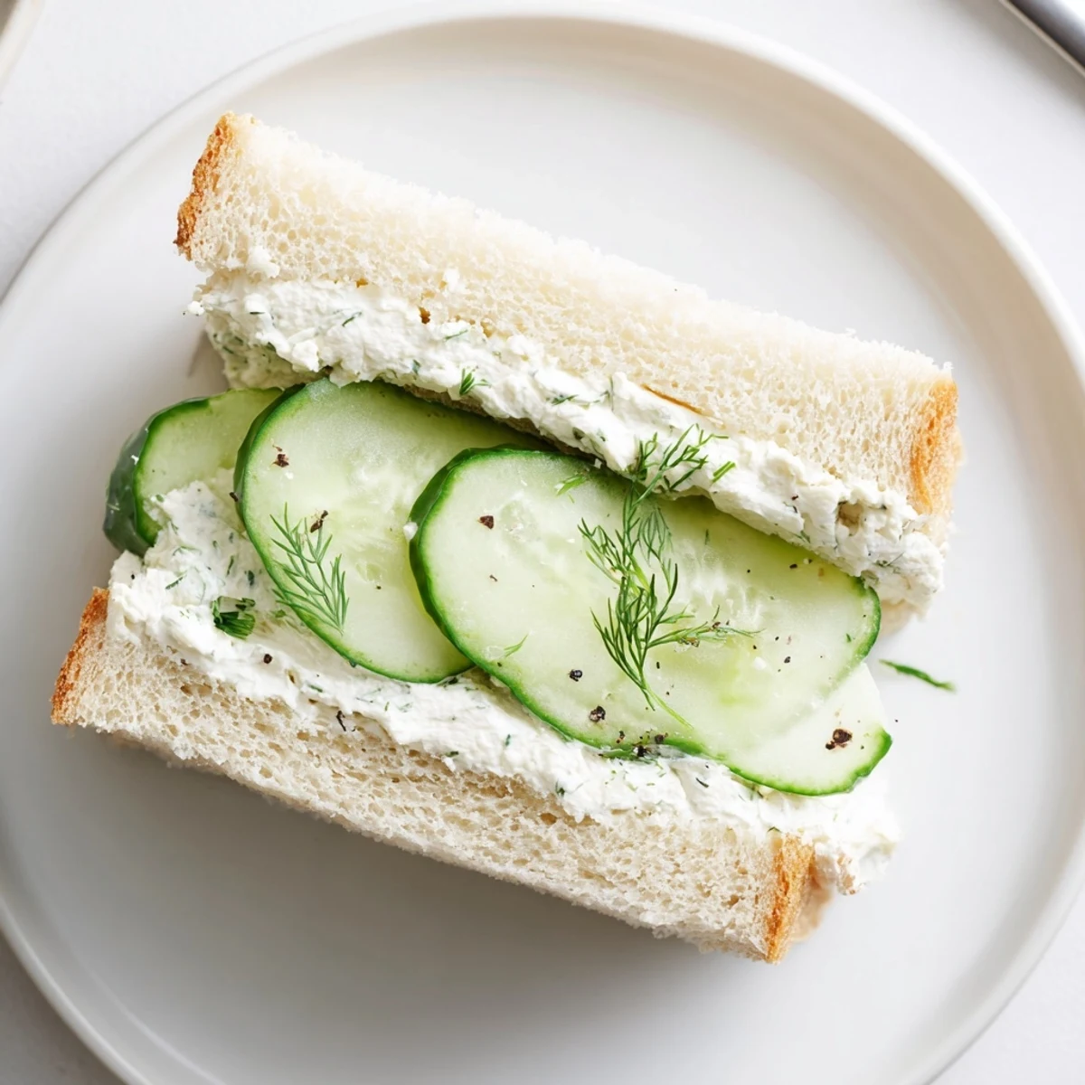 Hand-cut Classic Cucumber Sandwiches stacked on a lace doily for tea