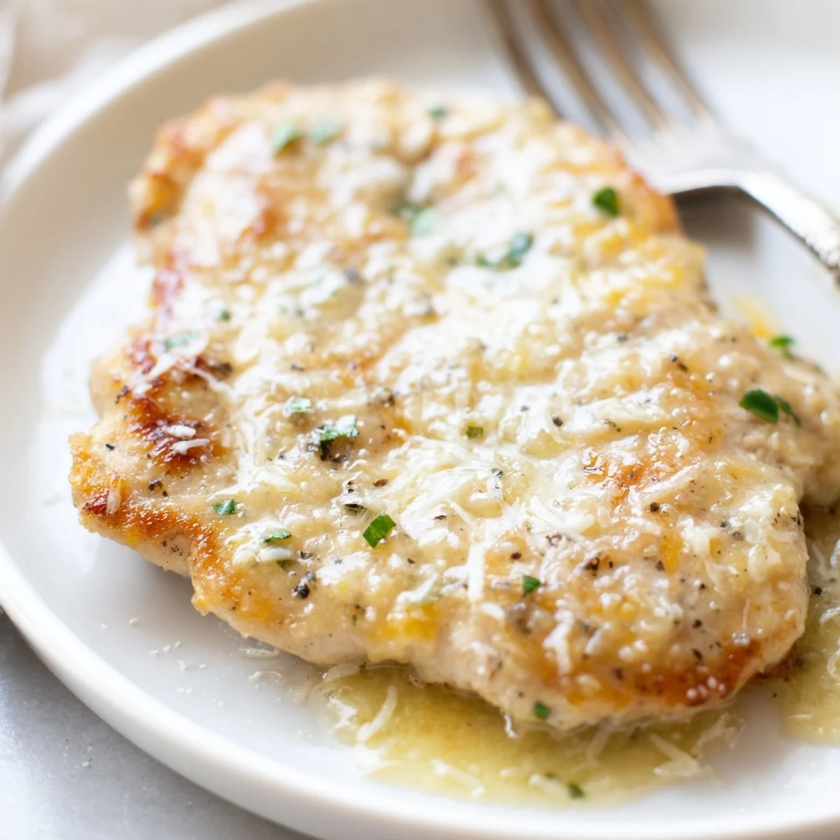 Sliced Chicken With Cheese Sauce drizzled over breasts, silky, sharp cheddar