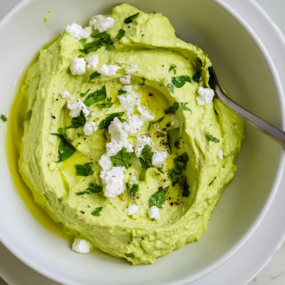 Fresh Creamy Avocado Feta Dip served with crisp veggies and warm pita