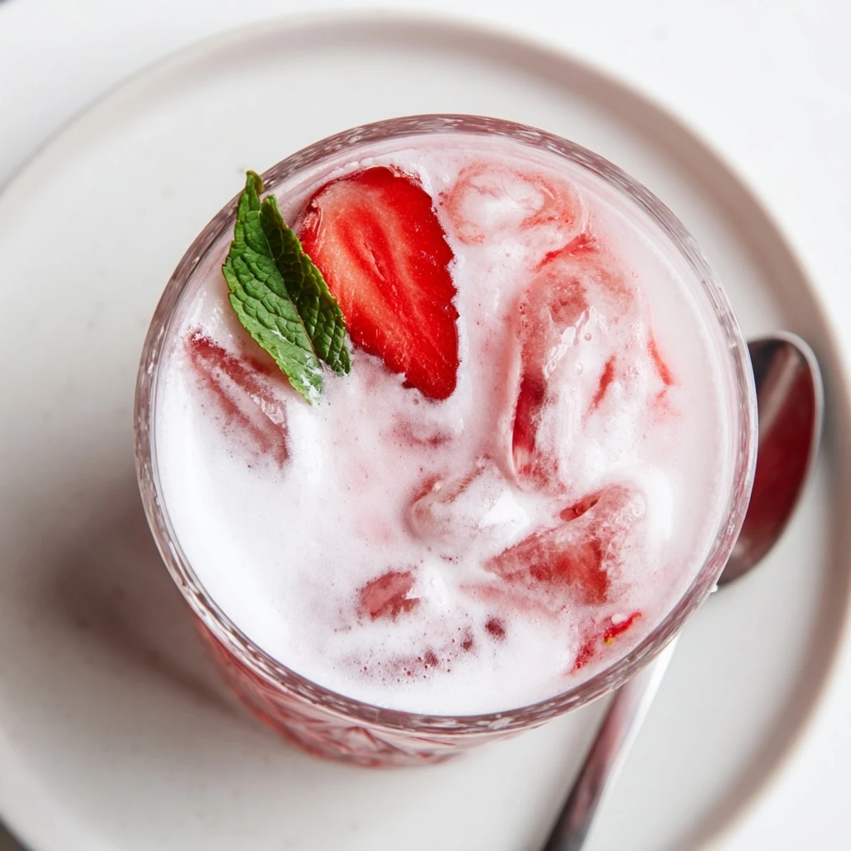 Refreshing Strawberry Coconut Cooler Recipe perfect for summer, topped with mint sprig