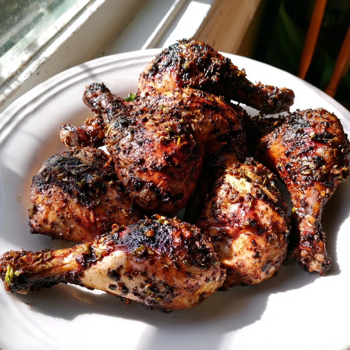 Spicy Jamaican Jerk Chicken grilled to perfection with caramelized edges and juicy meat
