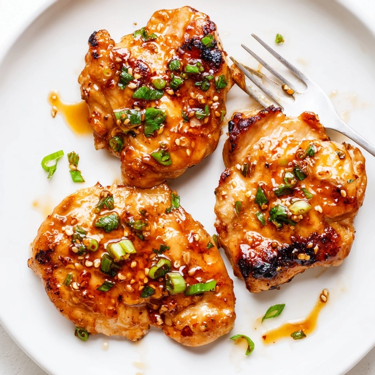 Sweet And Sticky Honey Butter Chicken Thighs glazed, golden, served over steamed rice