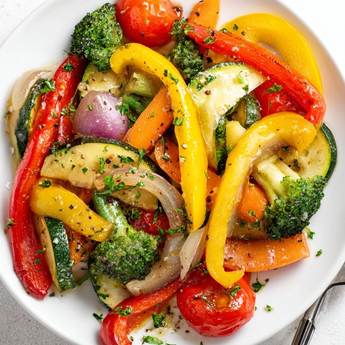 Fresh Garlic Infused Olive Oil Sauteed Veggies tossed with parsley, served warm