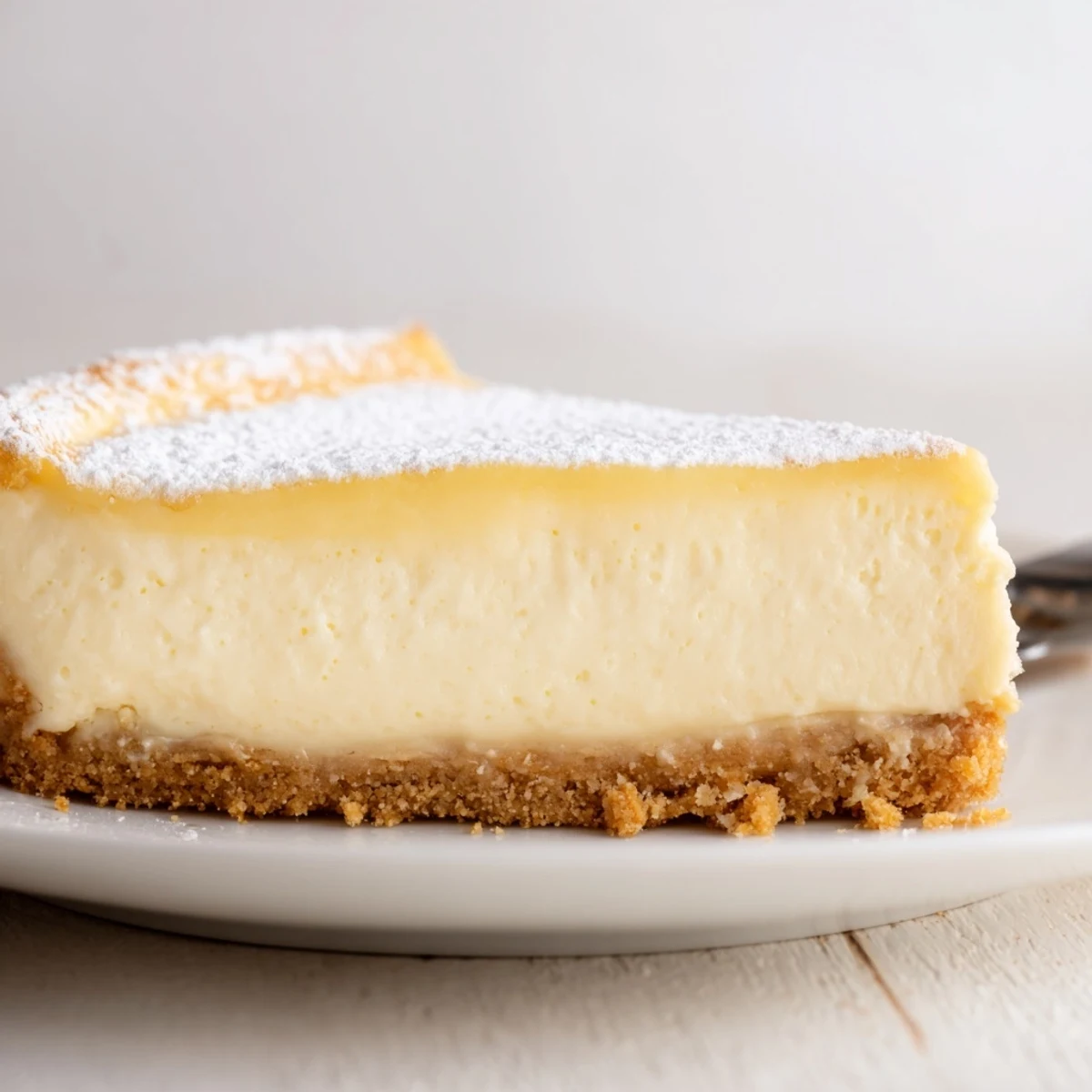 Classic Cheesecake with silky cream filling, buttery graham crust, berry topping suggestion.
