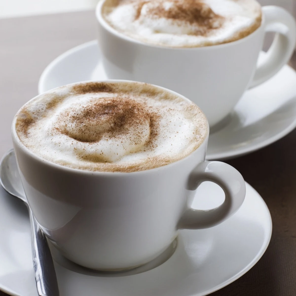 Steam-swirled Cozy Winter Lattes topped with whipped cream and cinnamon sprinkle
