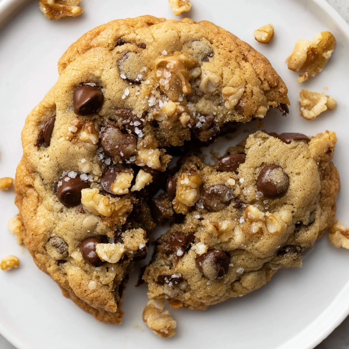 Plate of Chocolate Chip Cookies beside a glass of milk, golden edges, soft centers