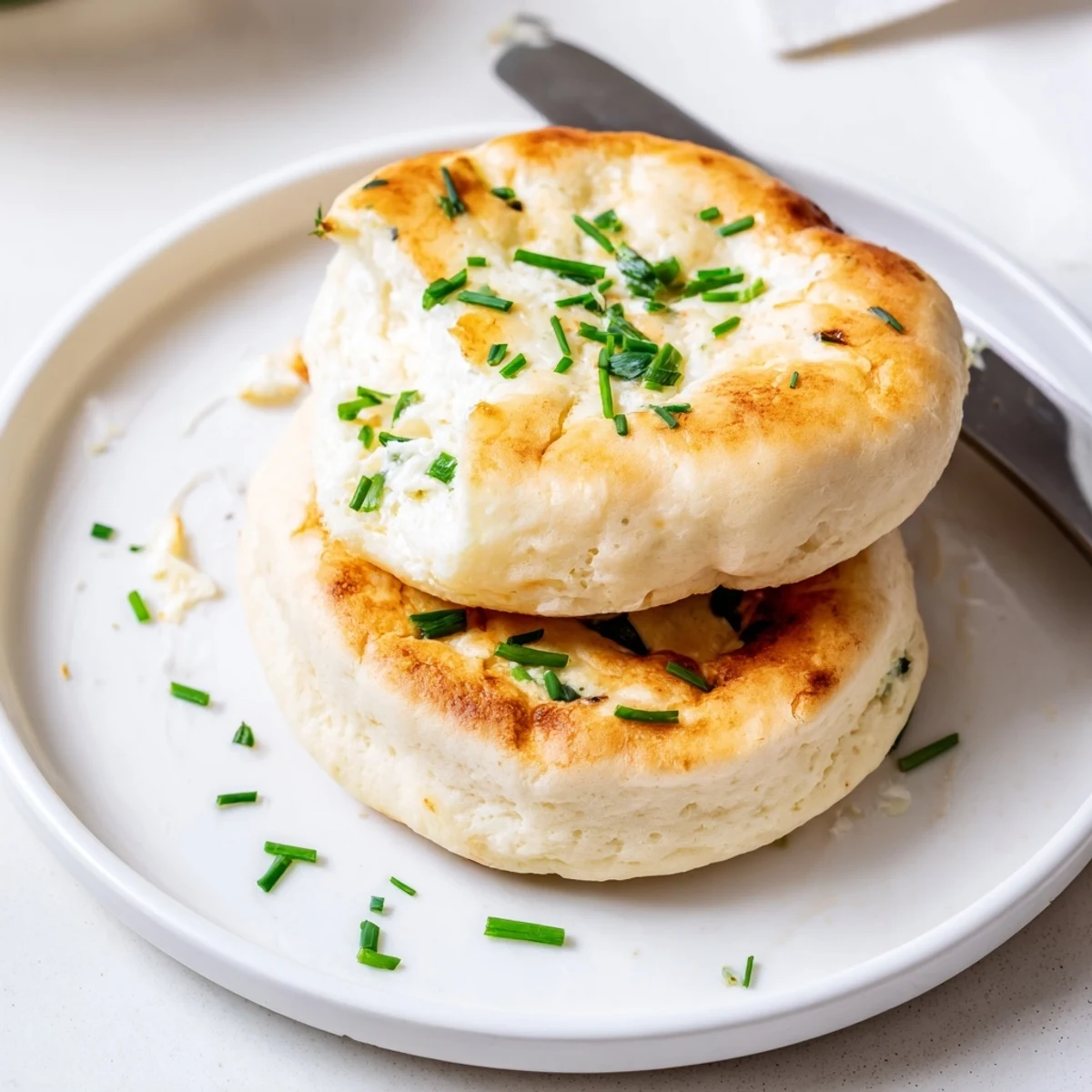 Sliced, buttered rounds with fresh chives: No Flour Cottage Cheese Cloud Bread