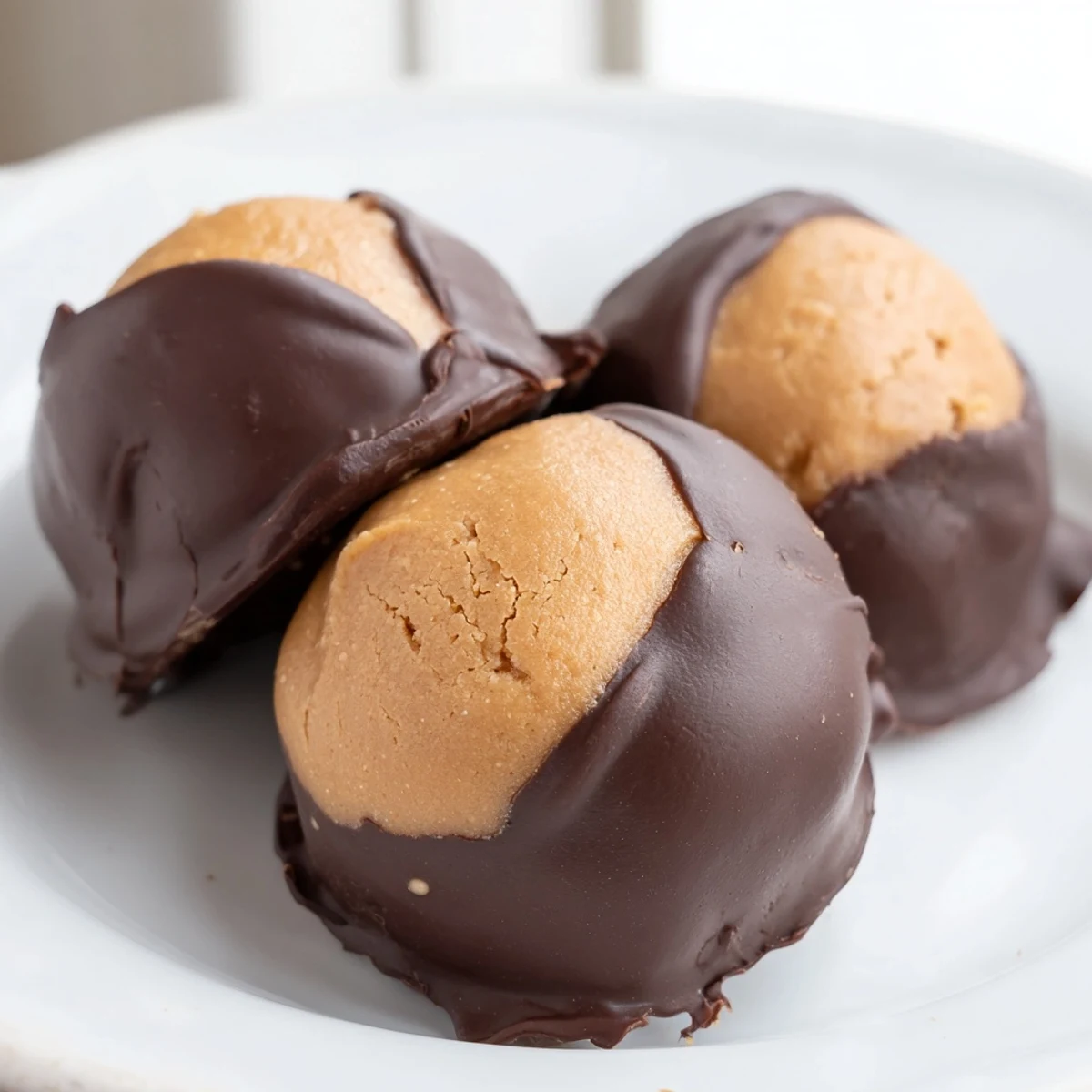 Creamy peanut butter buckeye cookies arranged on parchment showing their signature exposed centers