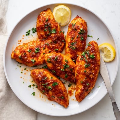 Baked Chicken Diablo breasts coated in zesty honey mustard Diablo sauce, served hot